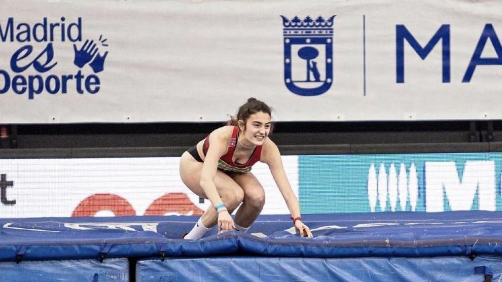 La aragonesa Gabriela Sanz, tras su salto en el Nacional de Getafe.