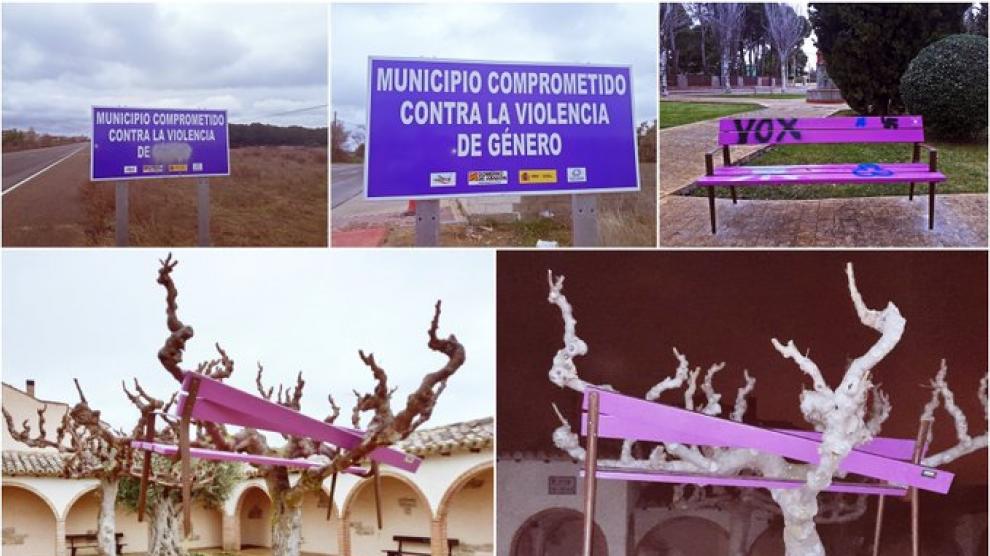 Actos vandálicos en el mobiliario urbano contra la violencia de genero en La Muela.