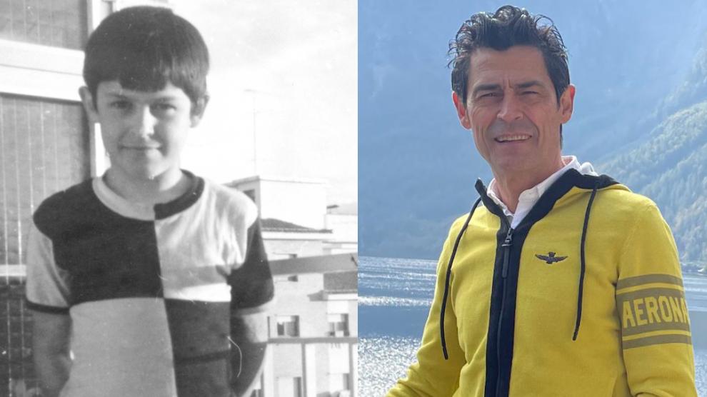 Miguel Santolaria en una foto de niño y en otra en la actualidad.