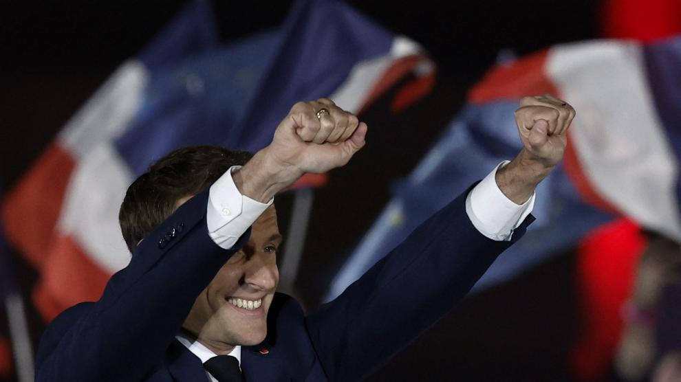 Emmanuel Macron tras ser reelegido presidente en la segunda vuelta de las elecciones francesas.