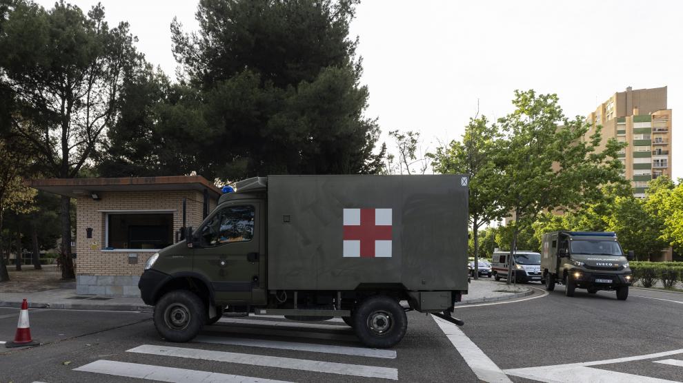 Llegada de heridos de Ucrania al Hospital Militar de Zaragoza.