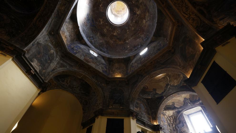 Lambán visita a las obras de restauración de la iglesia de La Mantería de Zaragoza