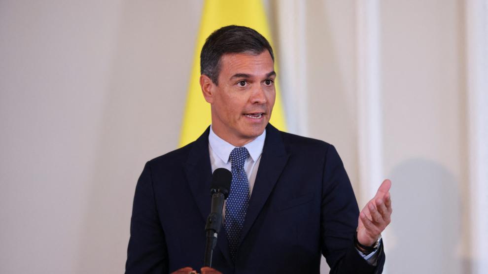 Pedro Sánchez durante su visita a Bogotá, este miércoles.