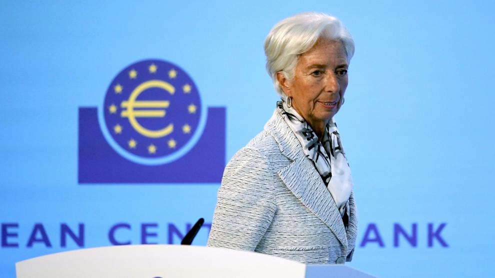 Christine Lagarde, presidenta del BCE, durante una rueda de prensa este jueves.