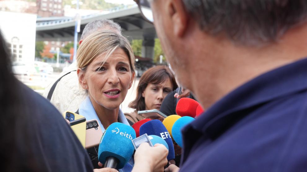 Díaz atiende a los medios este viernes en Bilbao.