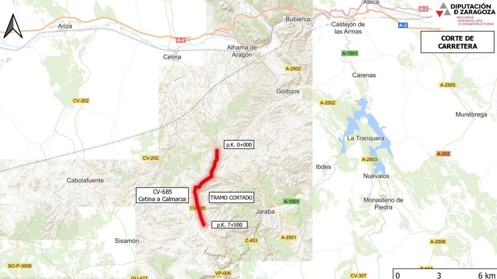 La carretera provincial que conecta Cetina y Calmarza, la CV-685, quedará cortada