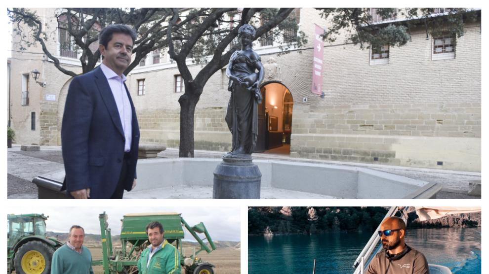 El alcalde de Huesca junto a una fuente vacía, los germanos Biarge en su explotación de Alcubierre y Joan Pascual con su embarcación.
