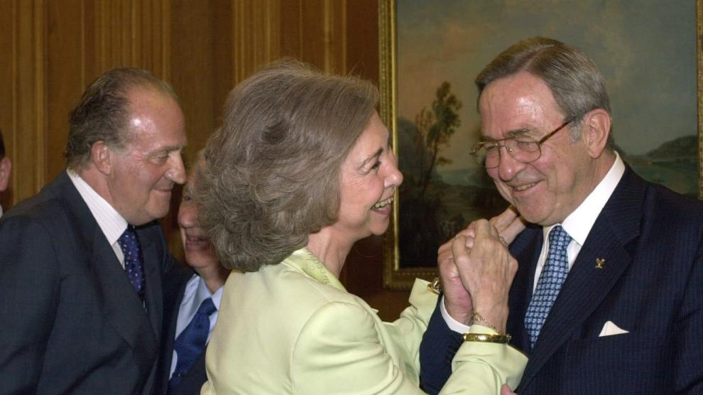 Constantino II y la reina Sofía, en una imagen de 2003, durante una recepción en el Palacio de la Zarzuela.