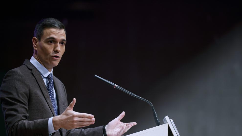 El presidente del Gobierno, Pedro Sánchez, hoy en la sede de UGT.