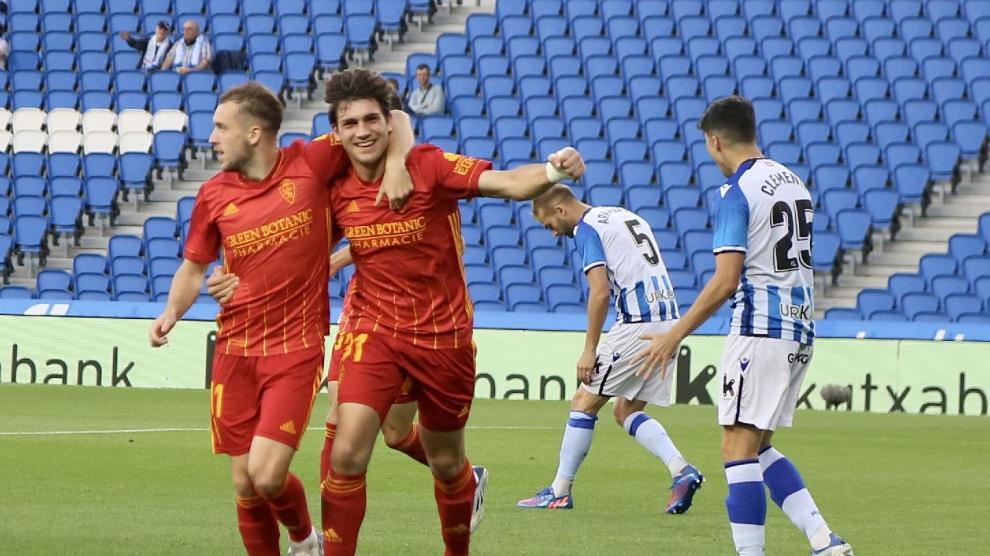 Vada y Azón, el último fin de semana de mayo pasado, cuando anotaron ambos en la victoria del Real Zaragoza por 1-2 en San Sebastián ante la Real Sociedad B en el último partido de la pasada liga.