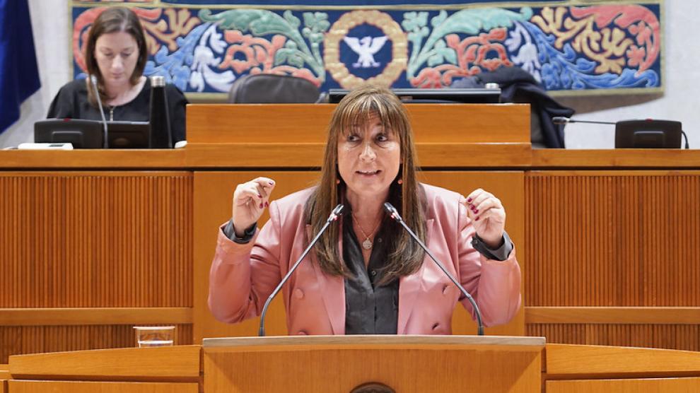 Sira Repollés, este jueves, durante su comparecencia en el pleno de las Cortes de Aragón.