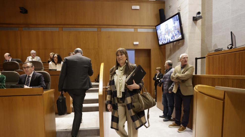 La consejera de Sanidad, a su llegada al pleno de las Cortes de Aragón.