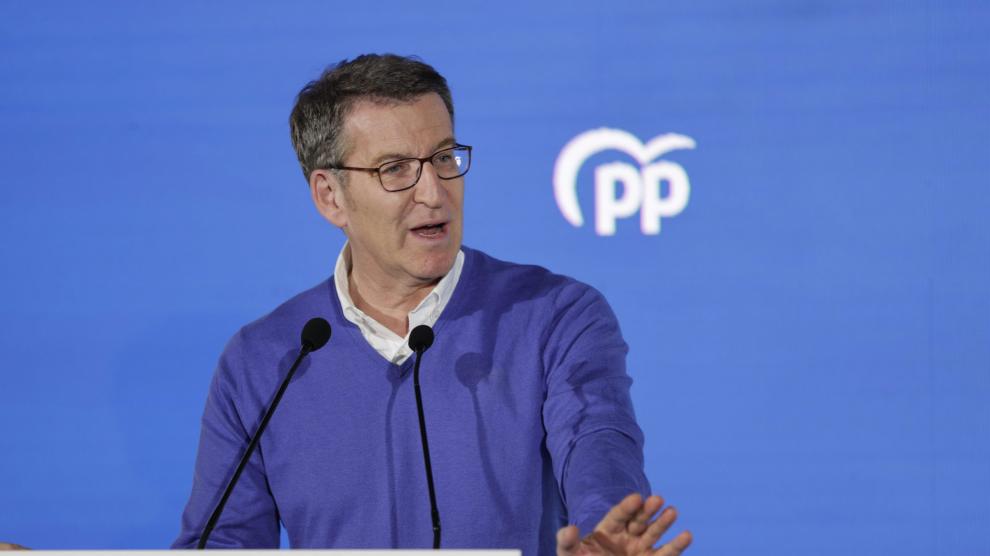 El líder nacional del PP, Alberto Núñez Feijóo, durante un acto del PP en A Coruña este sábado.