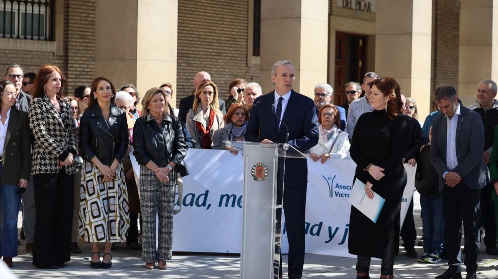 Jorge Azcón, durante el acto homenaje a las víctimas del terrorismo en Zaragoza.