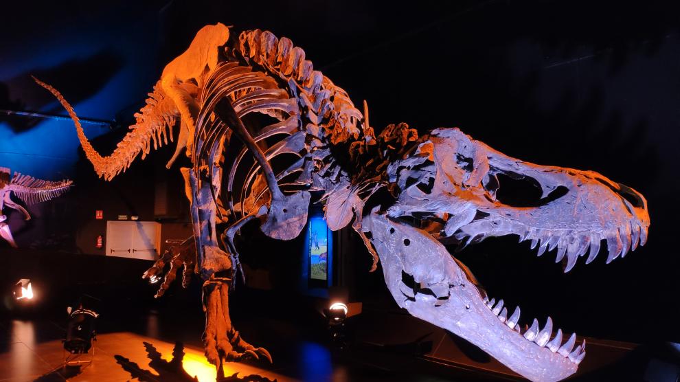 La nueva iluminación del Tiranosaurus rex en la sede central de Dinópolis en Teruel.