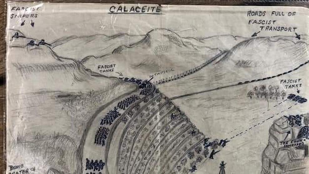 Croquis dibujado por un superviviente de la batalla de Calaceite del combate librado hace 85 años.