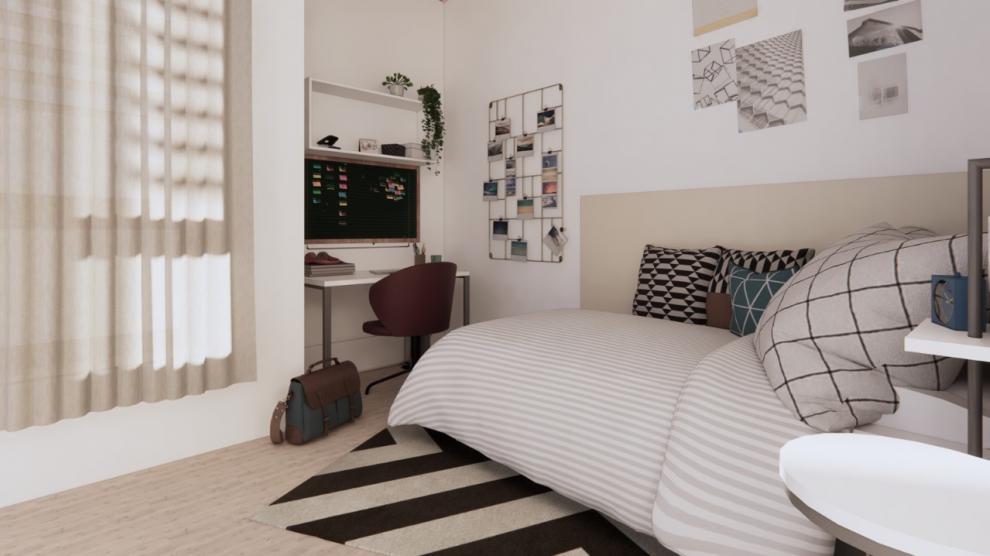 La habitación individual básica de la residencia universitaria de Pontoneros costará 483 euros al mes