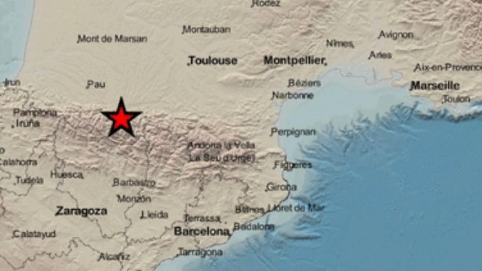 Epicentro del terremoto en el Pirineo francés.