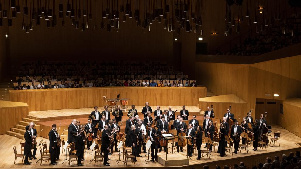 La Filarmónica de Berlín en la sala Mozart del Auditorio antes del inicio del concierto.