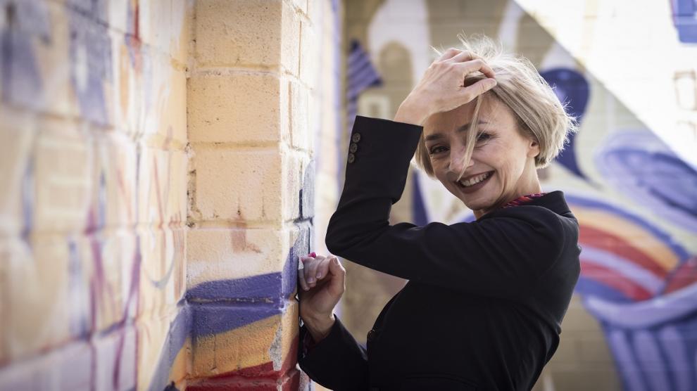 La actriz, guionista y directora lusa, este miércoles 10 de mayo, en el barrio del Gancho de Zaragoza.