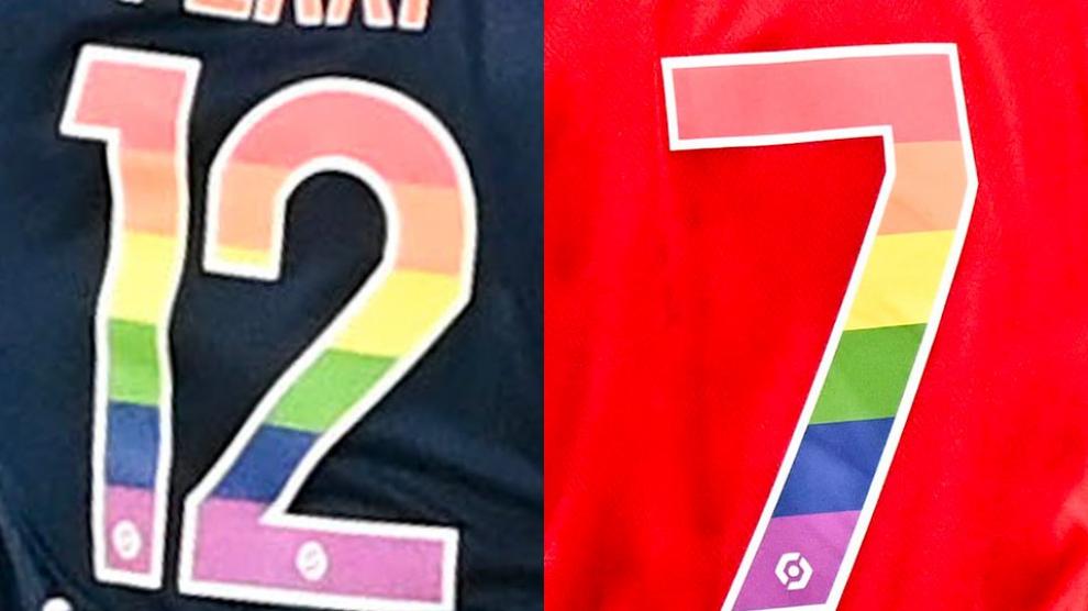 Ejemplos de las camisetas con la bandera del colectivo.