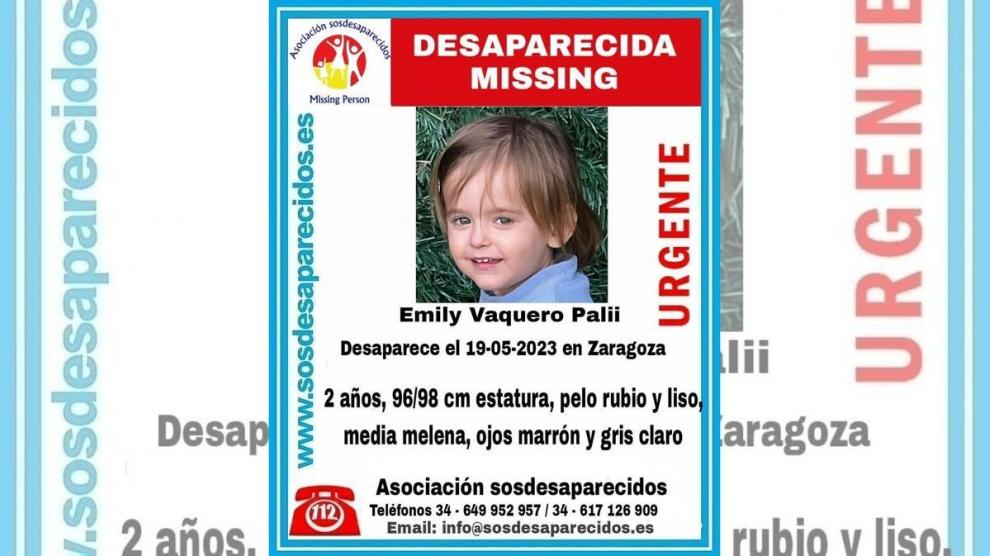 Emily Vaquero Palii, de 2 años, ha desaparecido en Zaragoza.