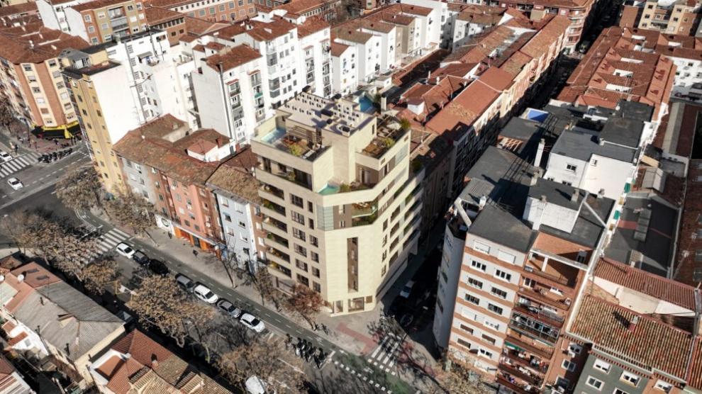 Recreación del edificio Carmen, en la zaragozana calle de Franco y López.