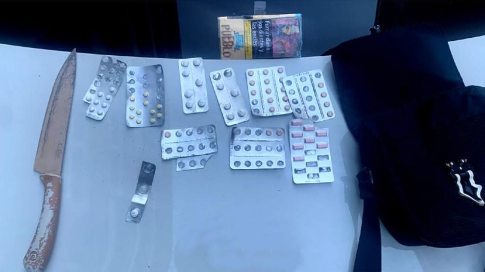 Blisters de medicamentos psicotrópicos (benzodiacepinas) incautados por la Policía Nacional a dos menores en Huesca.