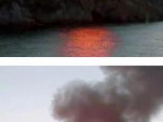 Combo de imágenes que muestran el momento del disparo del misil.