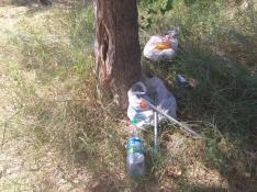 Latas, botellas, envases e incluso sillas rotas pueblan los márgenes del río entre los barrios rurales de Montañana y San Juan de Mozarrifar.