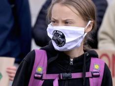 La activista por el clima Greta Thunberg, en la protesta ante el Parlamento de Estocolmo (Suecia).