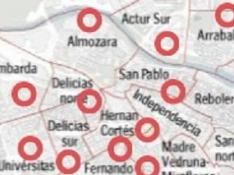Mapa de los barrios de Zaragoza con casos de coronavirus. Recurso