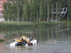 Comienzan los trabajos de dragado del Ebro en el entorno del puente de Piedra