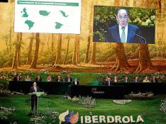 Intervención del presidente de Iberdrola, Ignacio Sánchez Galán, ayer en la junta de accionistas.