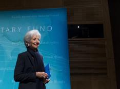 Christine Lagarde en una rueda de prensa en Nueva York