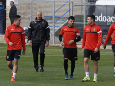Pedro, Popovic, Ángel, Ortí y Diamanka, en el entrenamiento de este martes