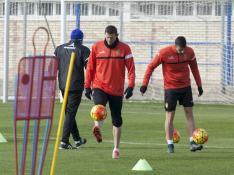 Rubén, junto a Rico, durante un entrenamiento del Real Zaragoza