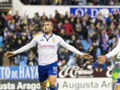 Ortuño celebra un gol con el Real Zaragoza