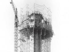 Foto de la construcción de la antigua torre en la carretera de Logroño.
