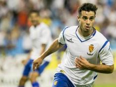 Jaime Romero celebra un gol con el Real Zaragoza antes de su grave lesión de rodilla ocurrida en octubre.