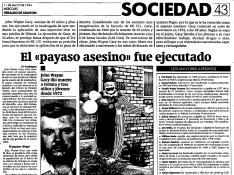 Noticia publicada por HERALDO DE ARAGÓN sobre la ejecución de John Wayne Gacy, el 'payaso asesino'