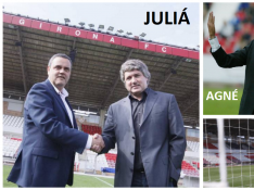 Imágenes de Juliá, Agné, Xumetra, Rodri y Masferrer en su pasado reciente como piezas importantes en el Girona FC.