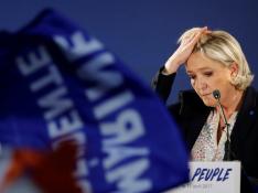 Marine Le Pen, líder del FN, fotografiada este jueves en un acto de campaña.