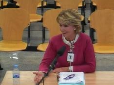 Esperanza Aguirre durante su declaración este jueves en el macrojuicio del caso Gürtel.