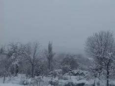 Así nevaba en Aineto, Huesca, durante la mañana de este lunes