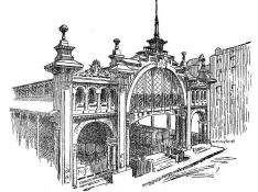 Dibujo de Galiay de la fachada principal del nuevo Mercado de Zaragoza publicada por HERALDO en 1903