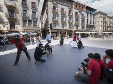 Rodaje de cortometrajes en la primera edición del Desafío Buñuel, en la plaza del Torico.