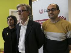 Luisa Broto, Pedro Santisteve y Alberto Cubero en la sede de ZEC