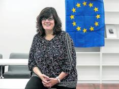 La eurodiputada electa Isabel García, este miércoles, en la sede del PSOE-Aragón.
