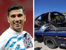 Combo de imágenes de José Antonio Reyes y de cómo quedó su coche tras el accidente mortal